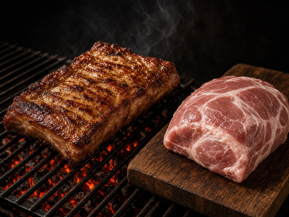 Costillar de cerdo a la parrilla y bondiola