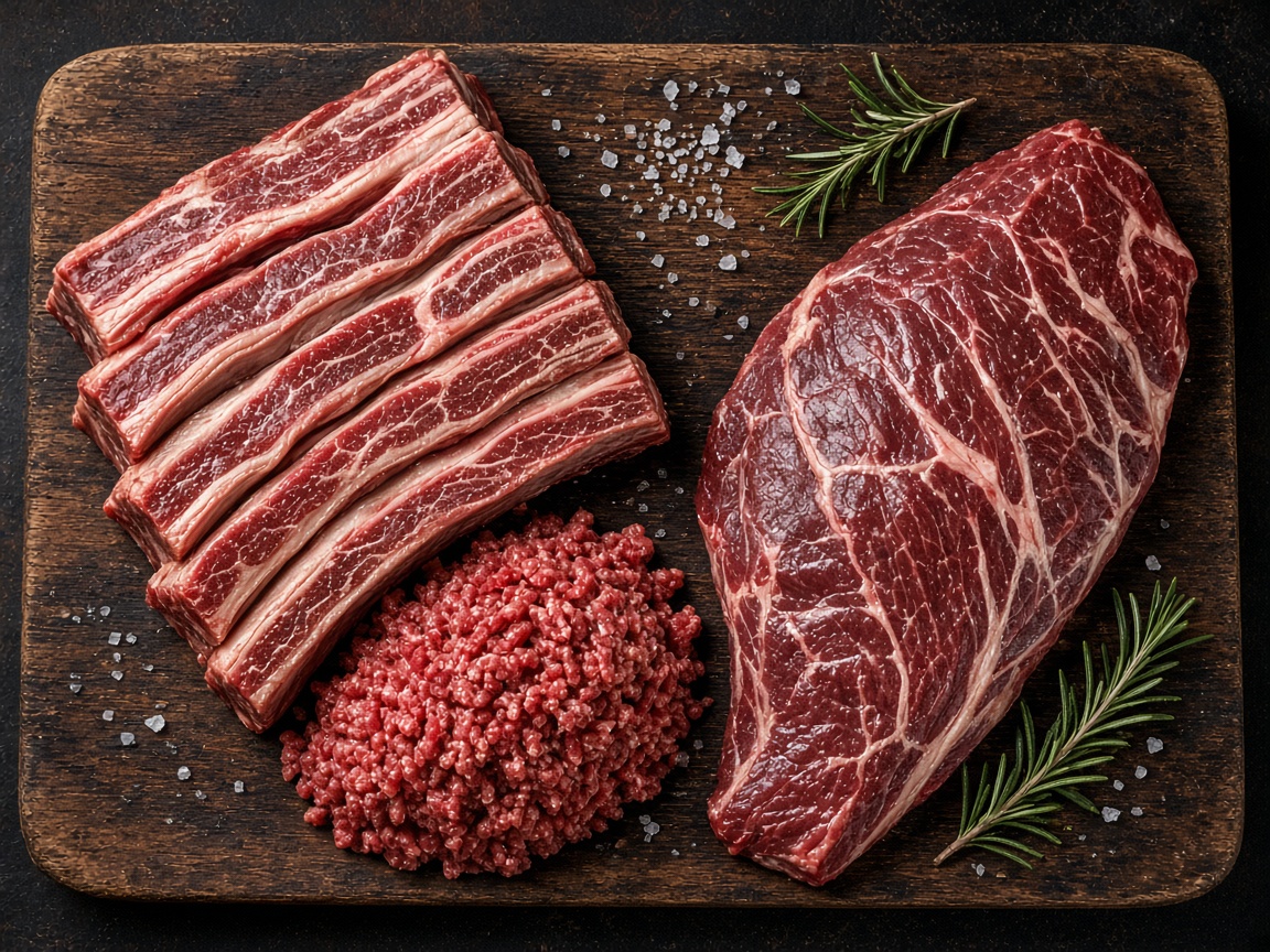 Asado de tira, vacío y carne picada